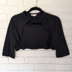 Heartbreaker Black Jersey Knit Cropped Shrug Bolero Tie Neck